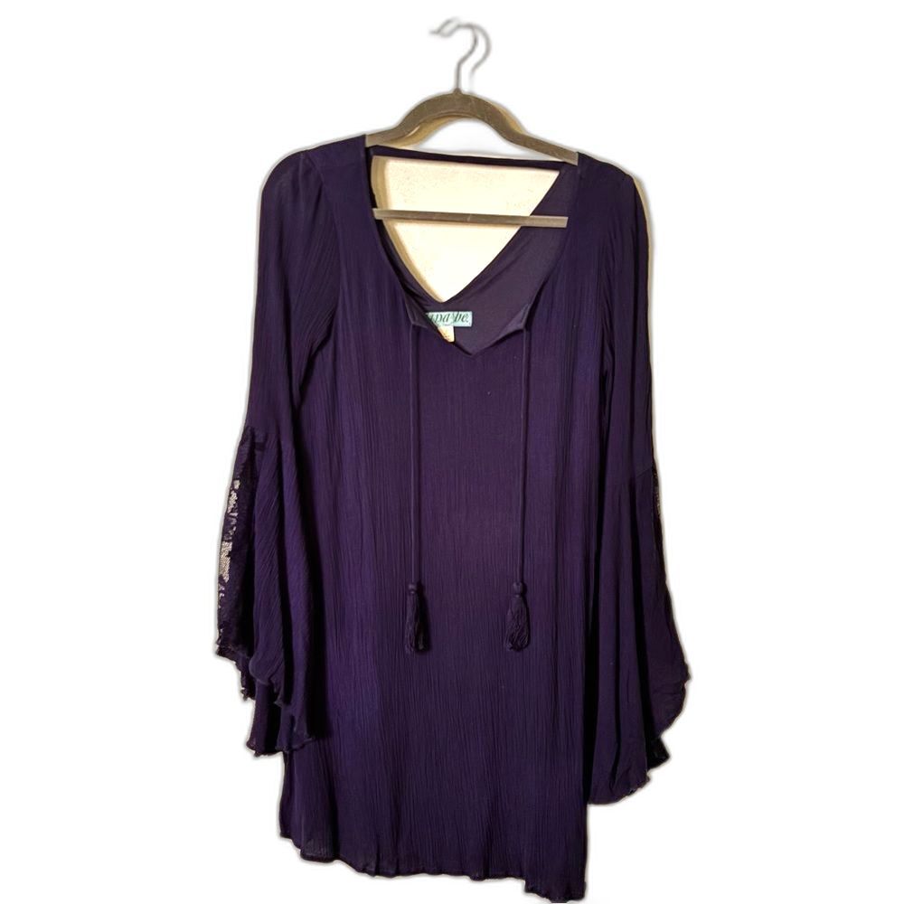 Dark Blue Boho Long Sleeve Tunic Dress | SMALL